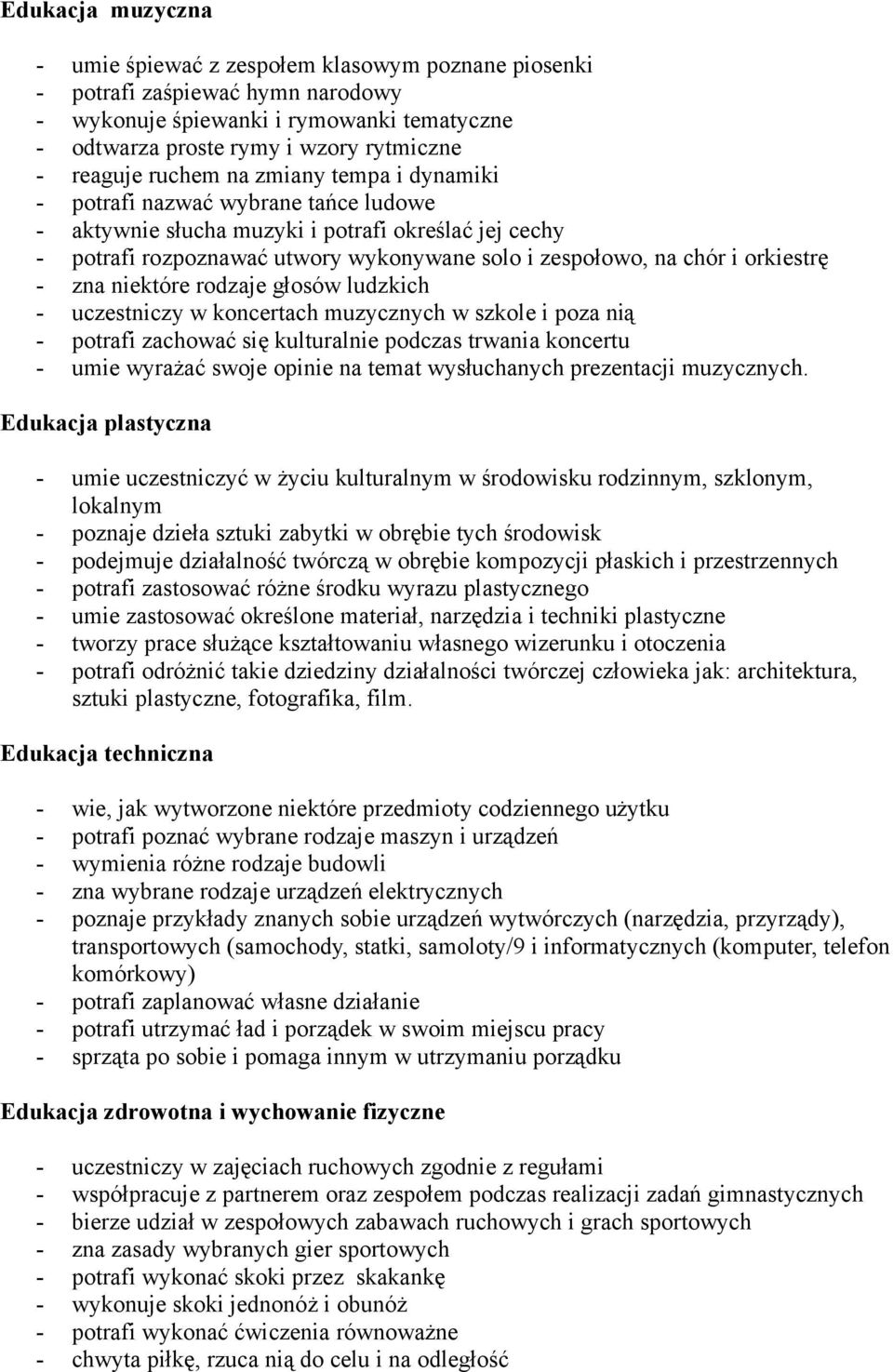 orkiestrę - zna niektóre rodzaje głosów ludzkich - uczestniczy w koncertach muzycznych w szkole i poza nią - potrafi zachować się kulturalnie podczas trwania koncertu - umie wyrażać swoje opinie na