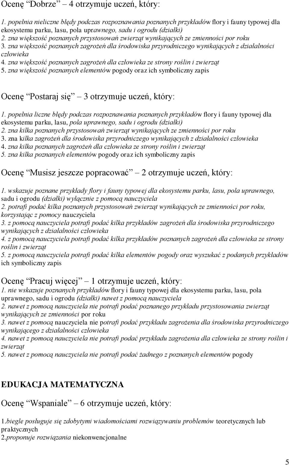 zna większość poznanych zagrożeń dla człowieka ze strony roślin i zwierząt 5. zna większość poznanych elementów pogody oraz ich symboliczny zapis 1.