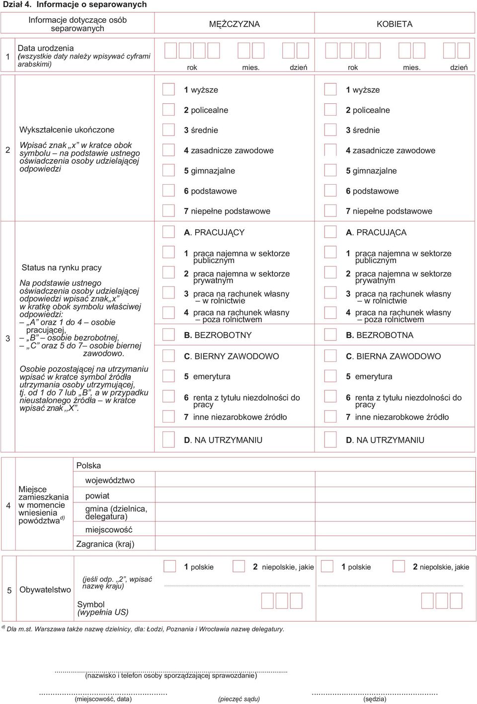 zasadnicze zawodowe 4 zasadnicze zawodowe 5 gimnazjalne 5 gimnazjalne 6 podstawowe 6 podstawowe 7 niepe³ne podstawowe 7 niepe³ne podstawowe A. PRACUJ CY A.