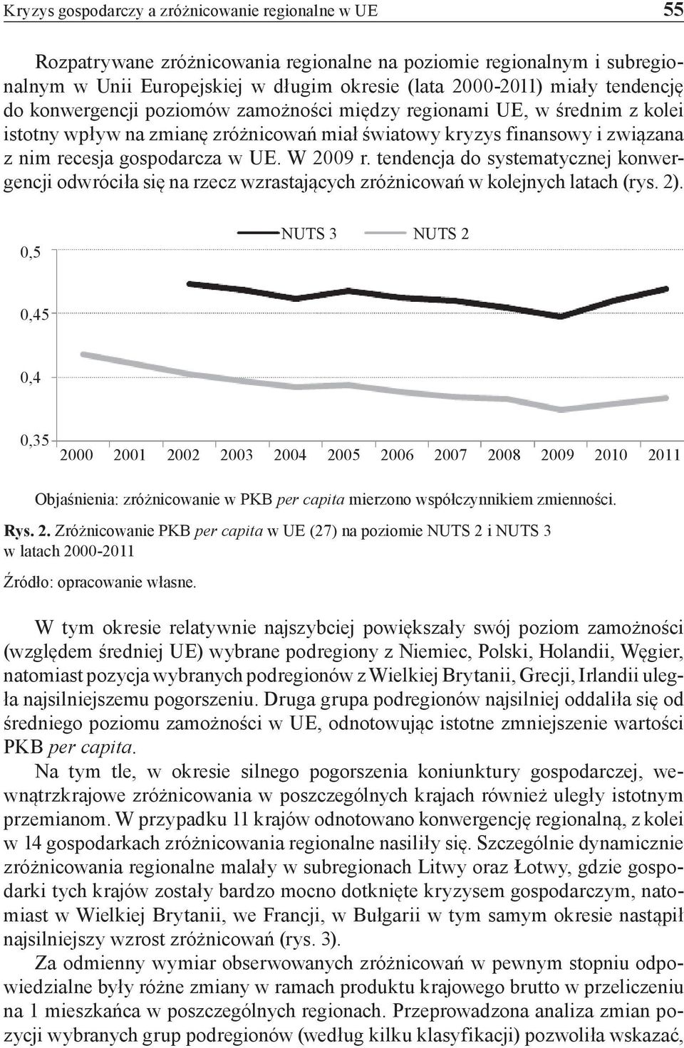 W 2009 r. tendencja do systematycznej konwergencji odwróciła się na rzecz wzrastających zróżnicowań w kolejnych latach (rys. 2).