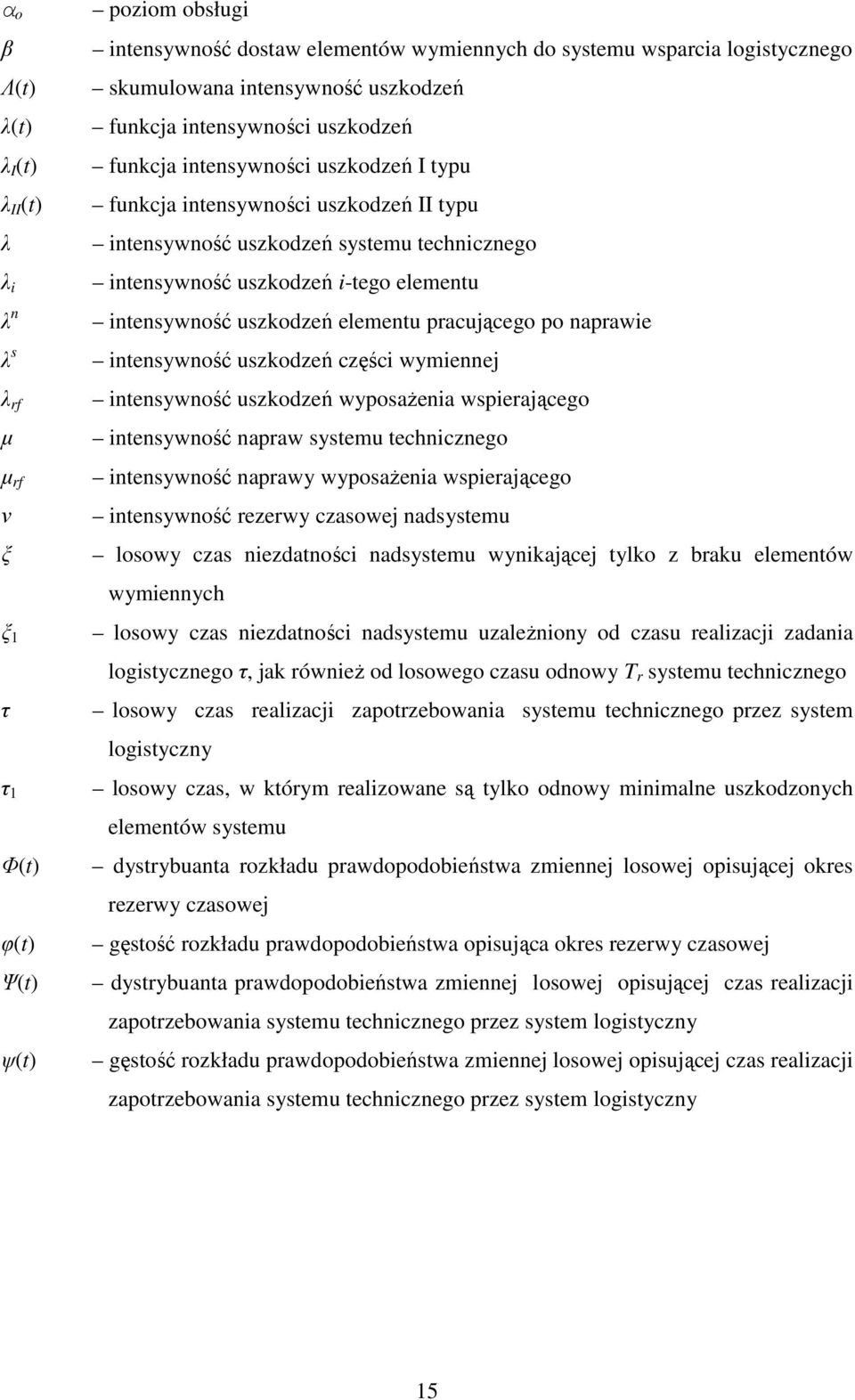 naprawie inensywność uszkodzeń części wymiennej inensywność uszkodzeń wyposaŝenia wspierającego µ inensywność napraw sysemu echnicznego µ rf inensywność naprawy wyposaŝenia wspierającego ν