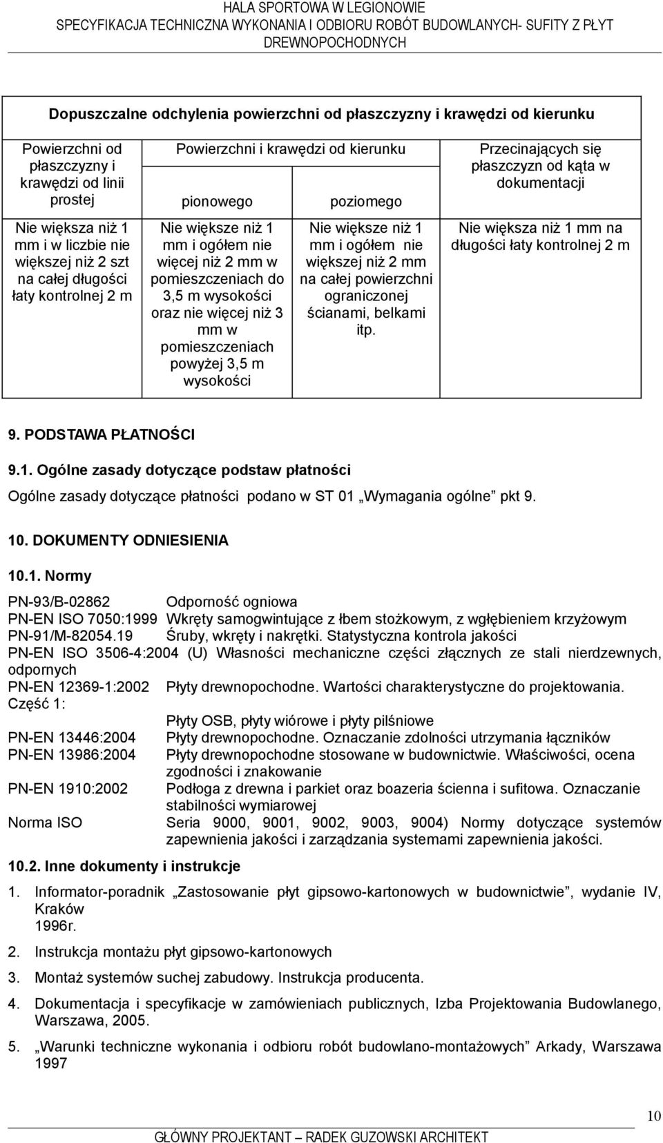 pomieszczeniach powyżej 3,5 m wysokości poziomego Nie większe niż 1 mm i ogółem nie większej niż 2 mm na całej powierzchni ograniczonej ścianami, belkami itp.