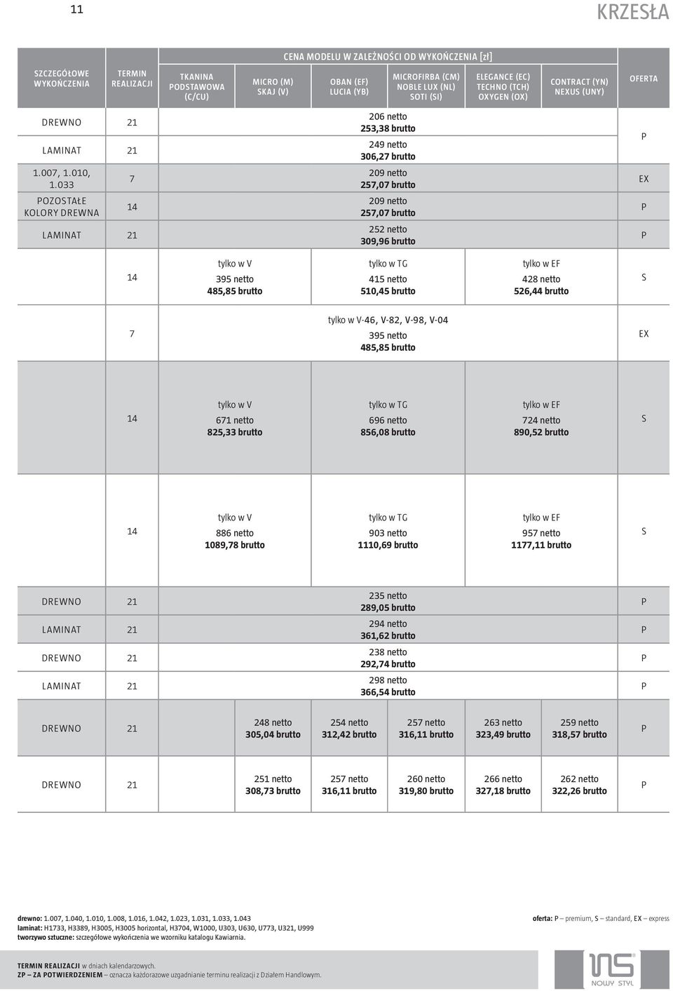 033 7 09 netto 57,07 brutto EX OZOTAŁE KOLORY DREWNA 09 netto 57,07 brutto LAMINAT 5 netto 309,96 brutto tylko w V 395 netto 485,85 brutto tylko w TG 415 netto 510,45 brutto tylko w EF 48 netto 56,44