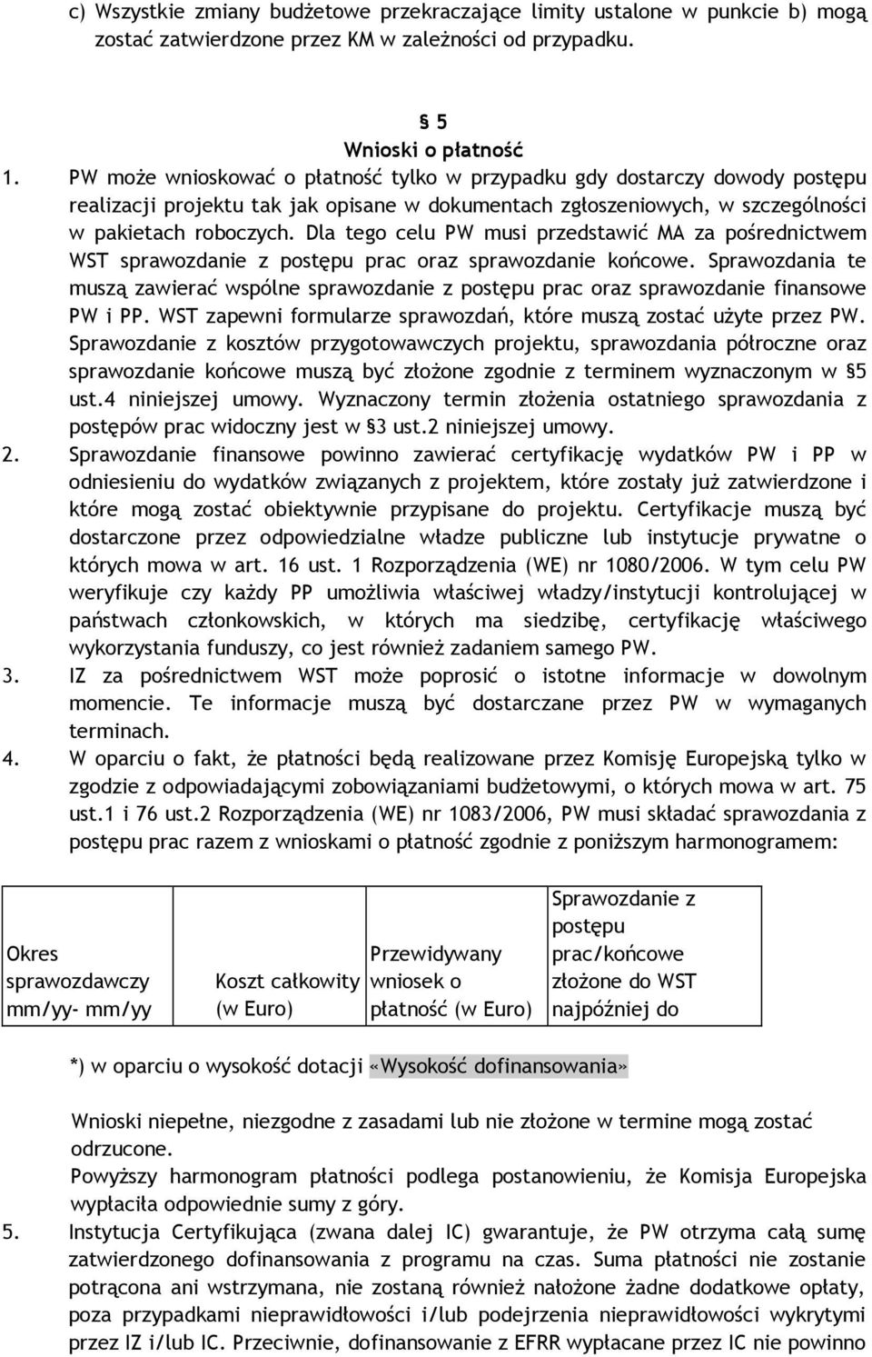 Dla tego celu PW musi przedstawić MA za pośrednictwem WST sprawozdanie z postępu prac oraz sprawozdanie końcowe.