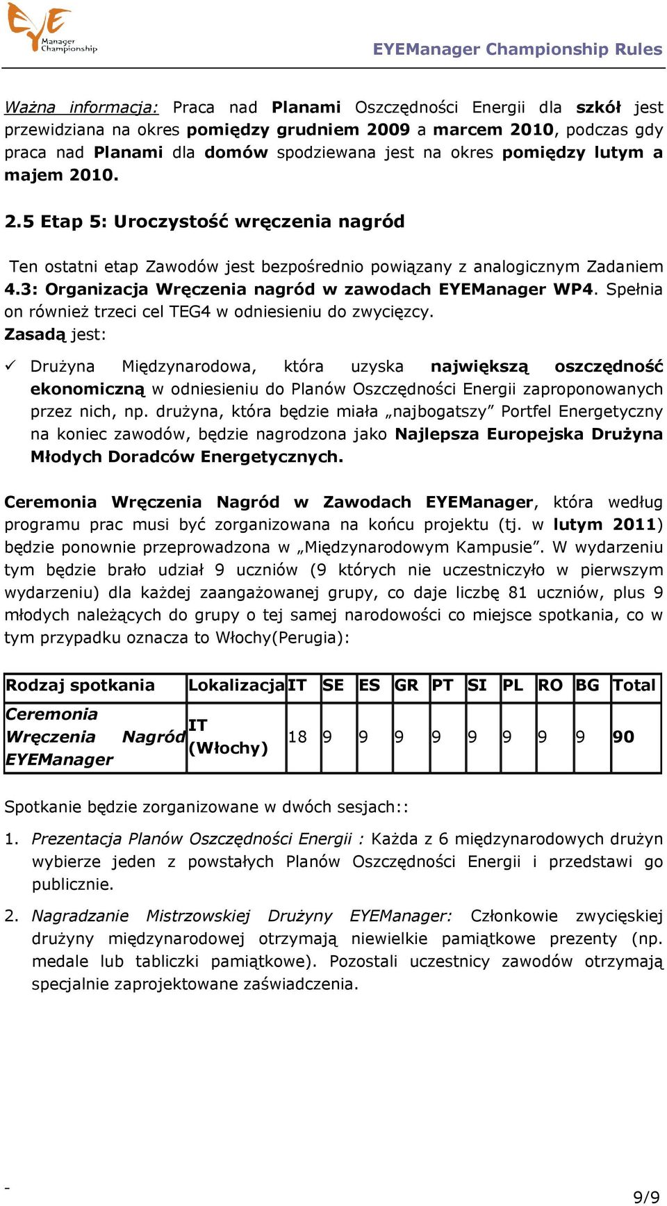 3: Organizacja Wręczenia nagród w zawodach EYEManager WP4. Spełnia on również trzeci cel TEG4 w odniesieniu do zwycięzcy.