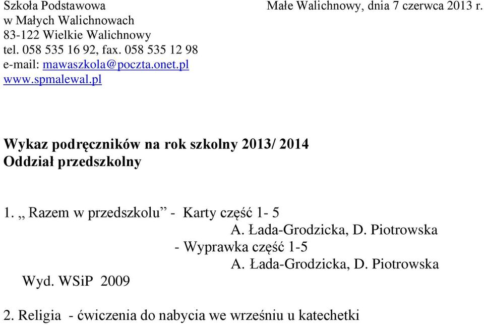 przedszkolny 1. Razem w przedszkolu - Karty część 1-5 A. Łada-Grodzicka, D.