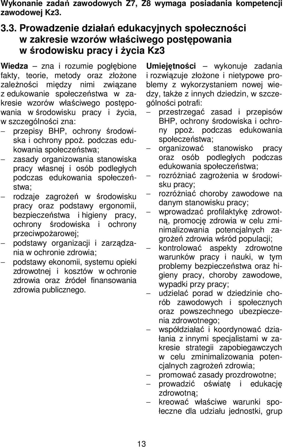 zależności między nimi związane z edukowanie społeczeństwa w zakresie wzorów właściwego postępowania w środowisku pracy i życia, w szczególności zna: przepisy BHP, ochrony środowiska i ochrony ppoż.