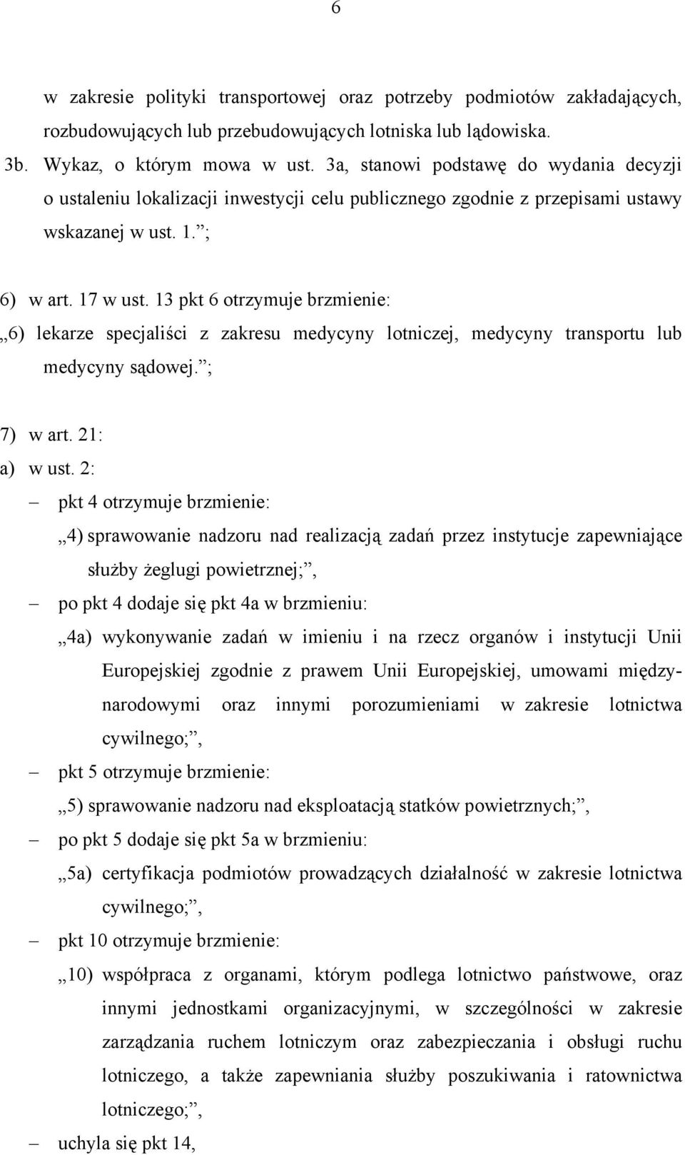 13 pkt 6 otrzymuje brzmienie: 6) lekarze specjaliści z zakresu medycyny lotniczej, medycyny transportu lub medycyny sądowej. ; 7) w art. 21: a) w ust.