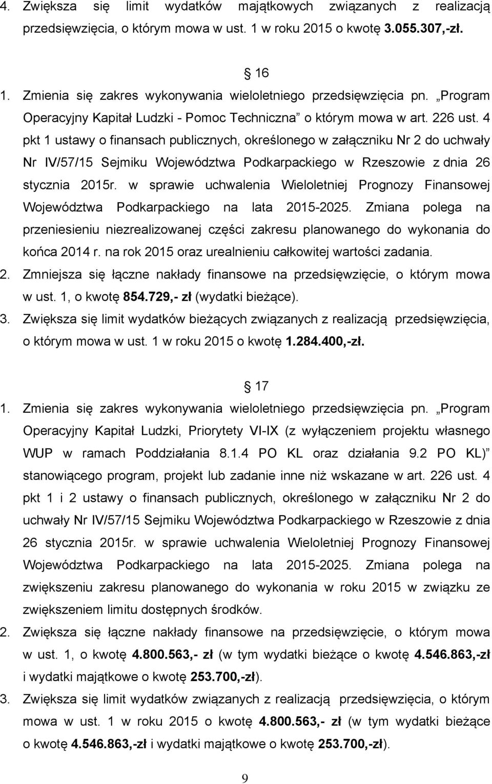 4 pkt 1 ustawy o finansach publicznych, określonego w załączniku Nr 2 do uchwały Nr IV/57/15 Sejmiku Województwa Podkarpackiego w Rzeszowie z dnia 26 stycznia 2015r.