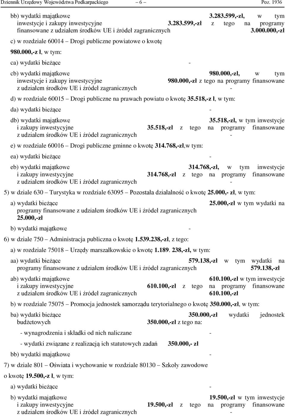 000,-zł z tego na programy finansowane d) w rozdziale 60015 Drogi publiczne na prawach powiatu o kwotę 35.518,-z ł, da) wydatki bieżące - db) wydatki majątkowe 35.