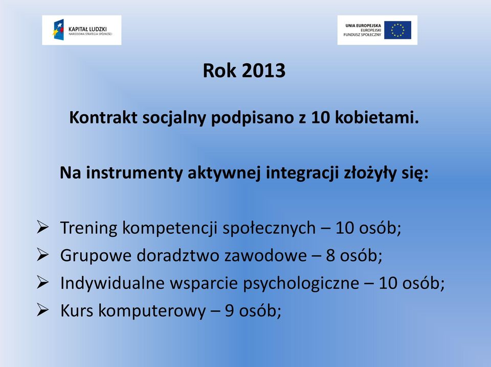 kompetencji społecznych 10 osób; Grupowe doradztwo zawodowe 8