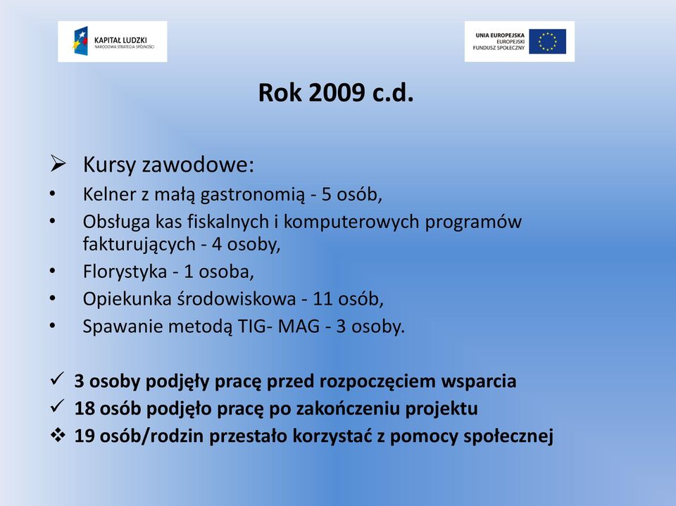 programów fakturujących - 4 osoby, Florystyka - 1 osoba, Opiekunka środowiskowa - 11 osób,