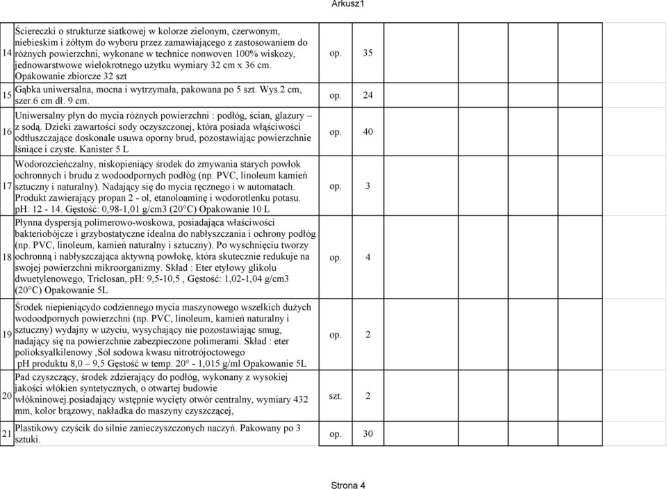 op. 24 Uniwersalny płyn do mycia różnych powierzchni : podłóg, ścian, glazury z sodą.