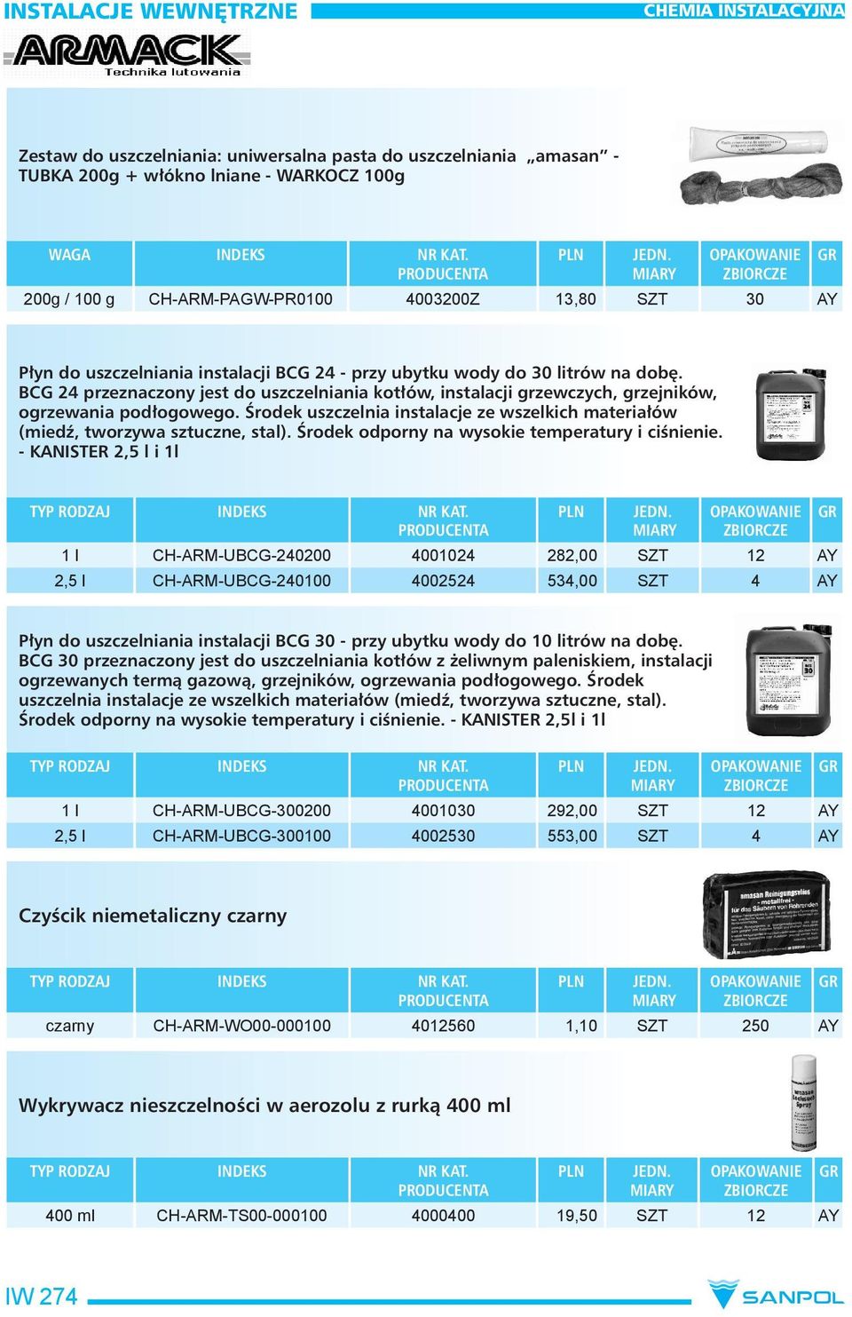 Środek uszczelnia instalacje ze wszelkich materiałów (miedź, tworzywa sztuczne, stal). Środek odporny na wysokie temperatury i ciśnienie.