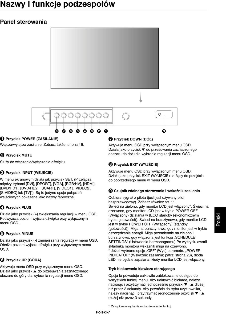 (Prze àcza mi dzy trybami [DVI], [DPORT], [VGA], [RGB/HV], [HDMI], [DVD/HD1], [DVD/HD2], [SCART], [VIDEO1], [VIDEO2], [S-VIDEO] lub [TV]*).