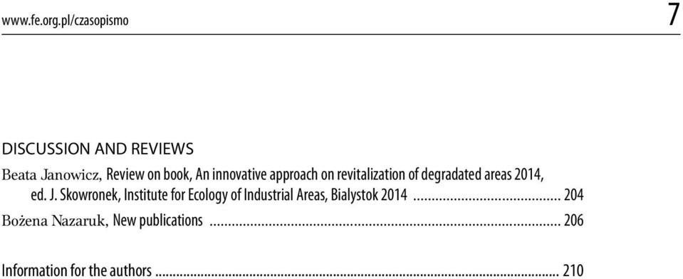 innovative approach on revitalization of degradated areas 2014, ed. J.