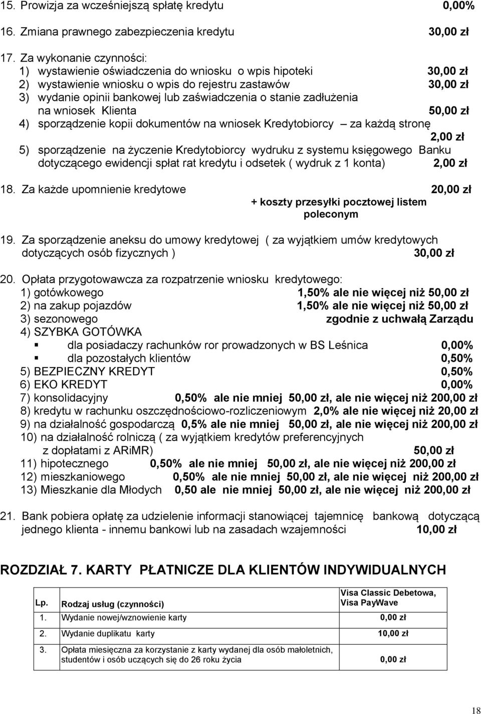 na wniosek Klienta 5 4) sporządzenie kopii dokumentów na wniosek Kredytobiorcy za każdą stronę 2,00 zł 5) sporządzenie na życzenie Kredytobiorcy wydruku z systemu księgowego Banku dotyczącego