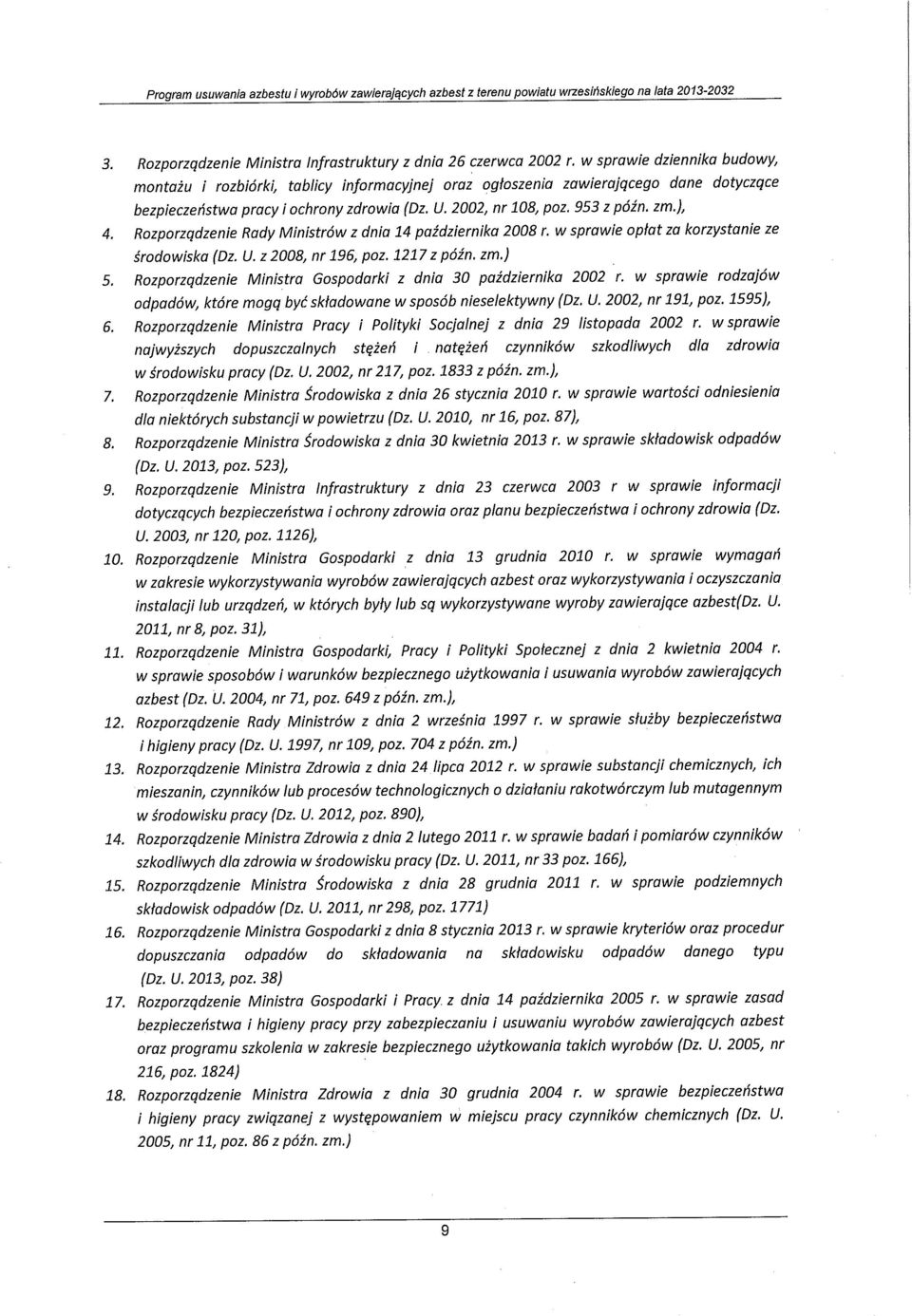 ), 4. Rozporządzenie Rady Ministrów z dnia 14 października 2008 r. w sprawie opłat za korzystanie ze środowiska (Dz. U. z 2008, nr 196, poz. 1217 z późn. zm.) 5.