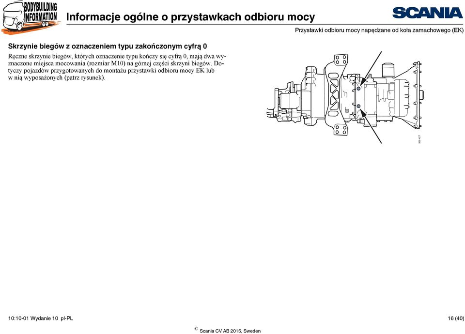 wyznaczone miejsca mocowania (rozmiar M10) na górnej części skrzyni biegów.