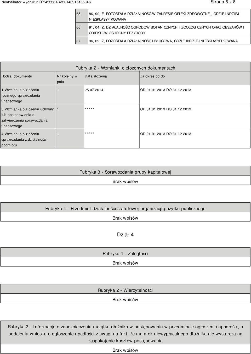 do 1.Wzmianka o złożeniu rocznego sprawozdania finansowego 3.Wzmianka o złożeniu uchwały lub postanowienia o zatwierdzeniu sprawozdania finansowego 4.