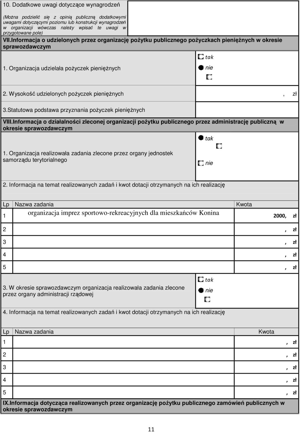 statutoa podstaa przyznania pożyczek pieniężnych VIII.Informacja o działalności zleconej organizacji pożytku publicznego przez administrację publiczną okresie.