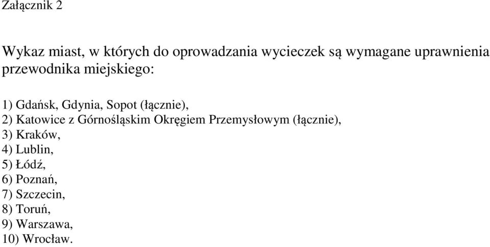 2) Katowice z Górnośląskim Okręgiem Przemysłowym (łącznie), 3) Kraków, 4)