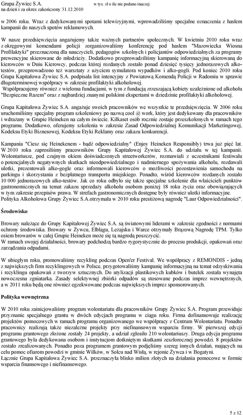 W kwietniu 2010 roku wraz z okręgowymi komendami policji zorganizowaliśmy konferencję pod hasłem "Mazowiecka Wiosna Profilaktyki" przeznaczoną dla nauczycieli, pedagogów szkolnych i policjantów