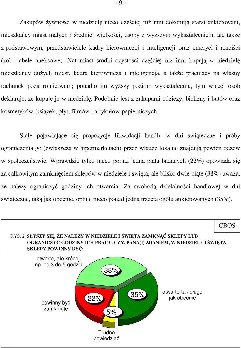 Natomiast środki czystości częściej niż inni kupują w niedzielę mieszkańcy dużych miast, kadra kierownicza i inteligencja, a także pracujący na własny rachunek poza rolnictwem; ponadto im wyższy