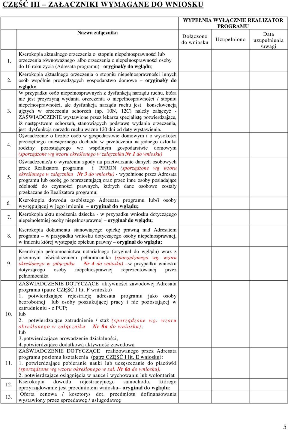 do wglądu; Kserokopia aktualnego orzeczenia o stopniu niepełnosprawności innych osób wspólnie prowadzących gospodarstwo domowe oryginał/y do wglądu; W przypadku osób niepełnosprawnych z dysfunkcją