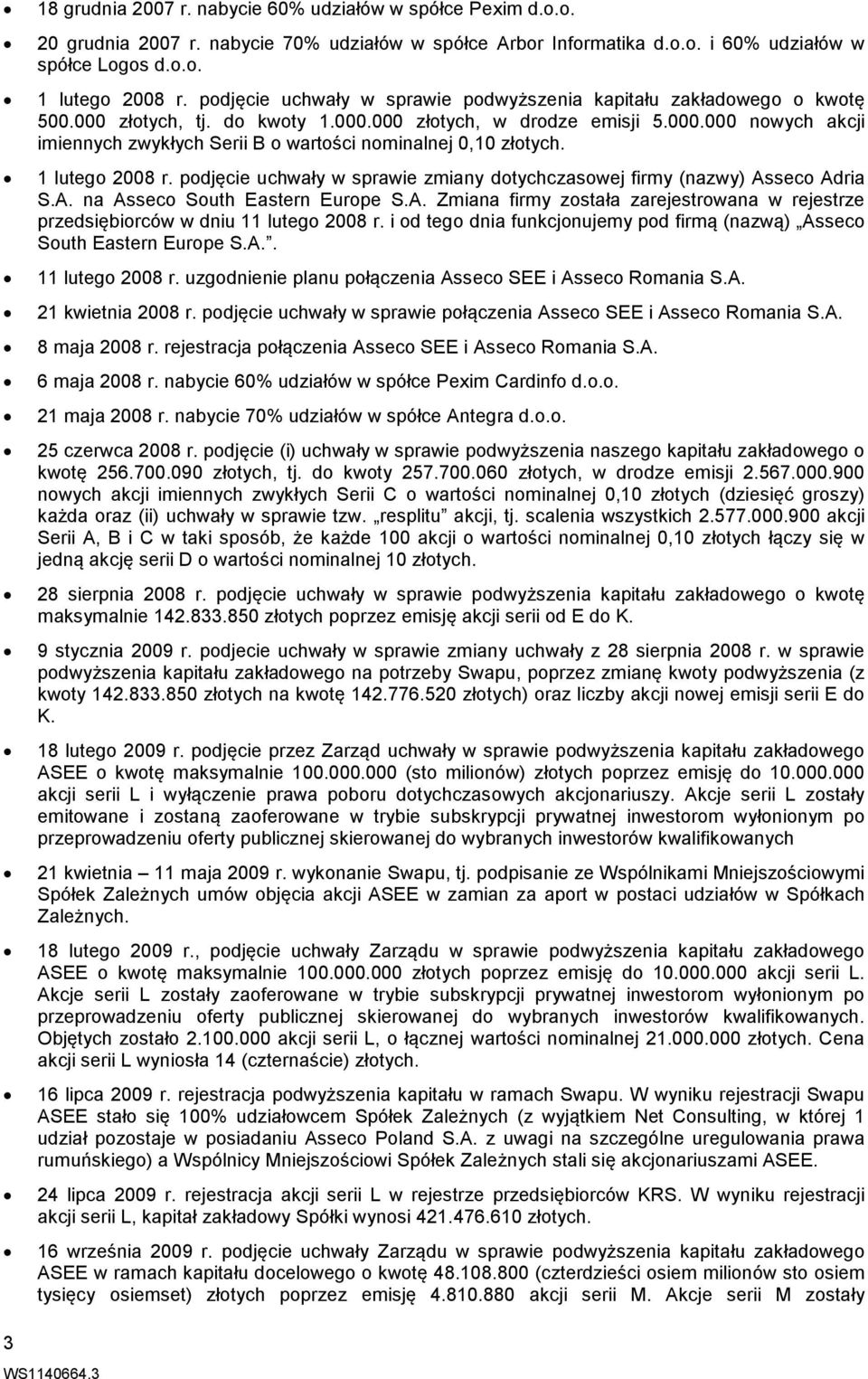 1 lutego 2008 r. podjęcie uchwały w sprawie zmiany dotychczasowej firmy (nazwy) Asseco Adria S.A. na Asseco South Eastern Europe S.A. Zmiana firmy została zarejestrowana w rejestrze przedsiębiorców w dniu 11 lutego 2008 r.