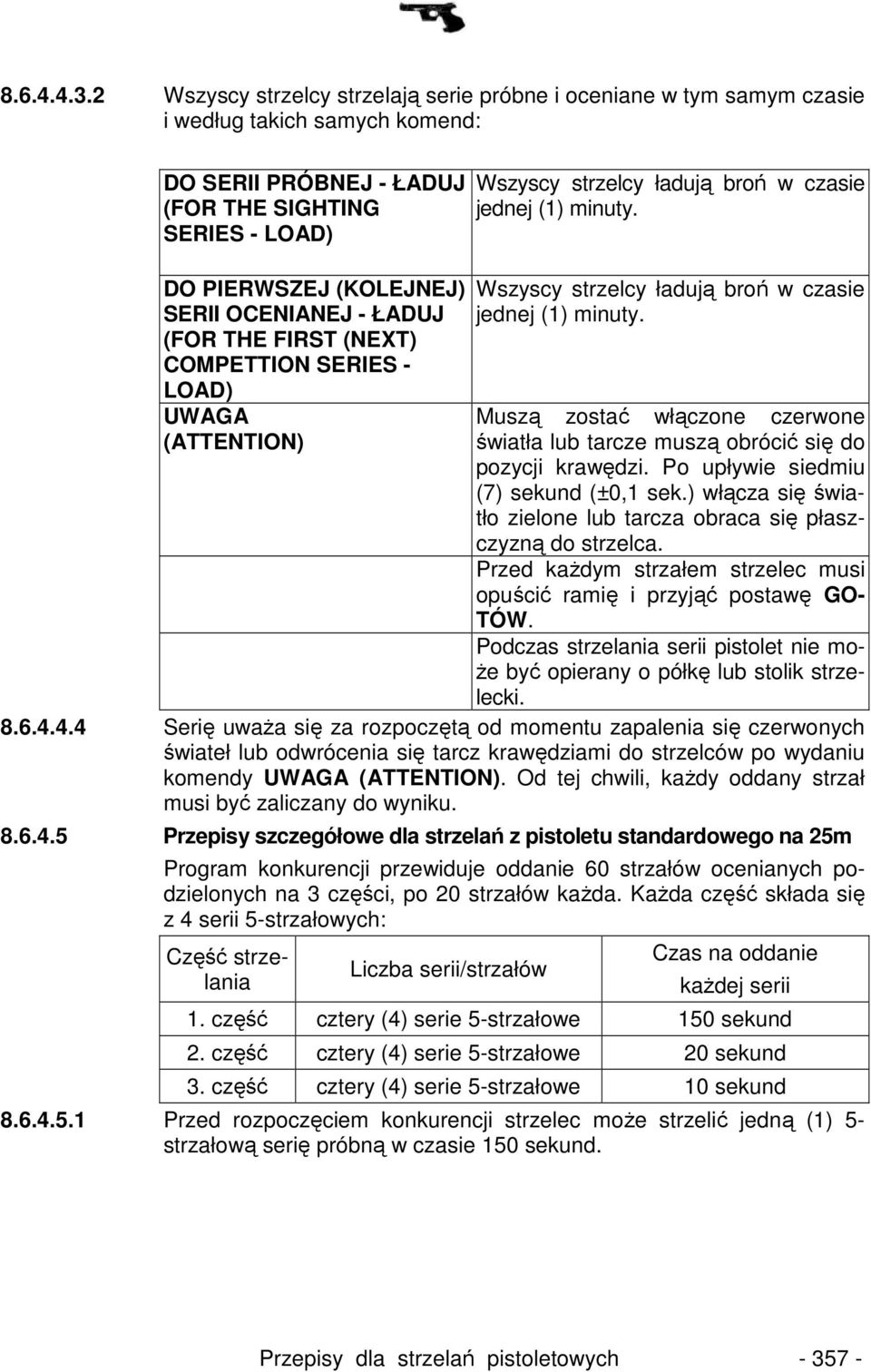 OCENIANEJ - ŁADUJ (FOR THE FIRST (NEXT) COMPETTION SERIES - LOAD) UWAGA (ATTENTION) Wszyscy strzelcy ładują broń w czasie jednej (1) minuty.
