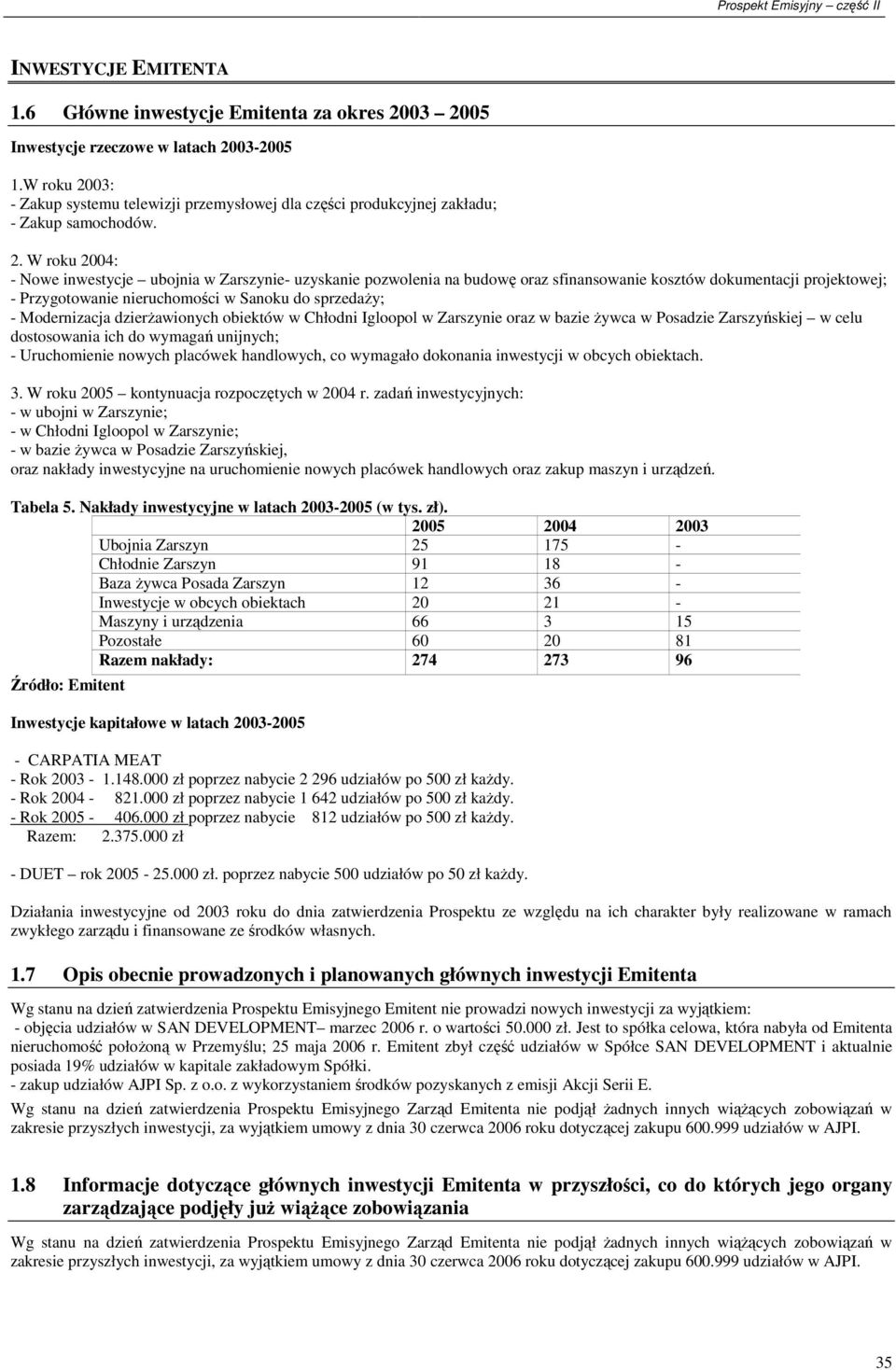 03: - Zakup systemu telewizji przemysłowej dla części produkcyjnej zakładu; - Zakup samochodów. 2.