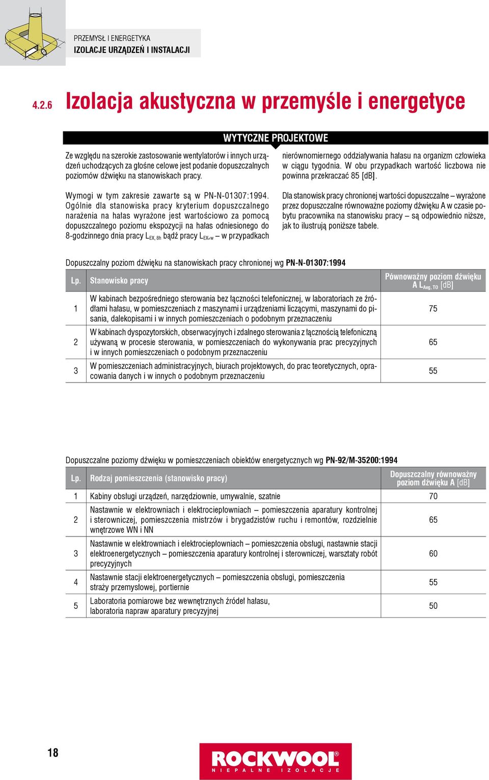 poziomów dźwięku na stanowiskach pracy. Wymogi w tym zakresie zawarte są w PN-N-007:99.