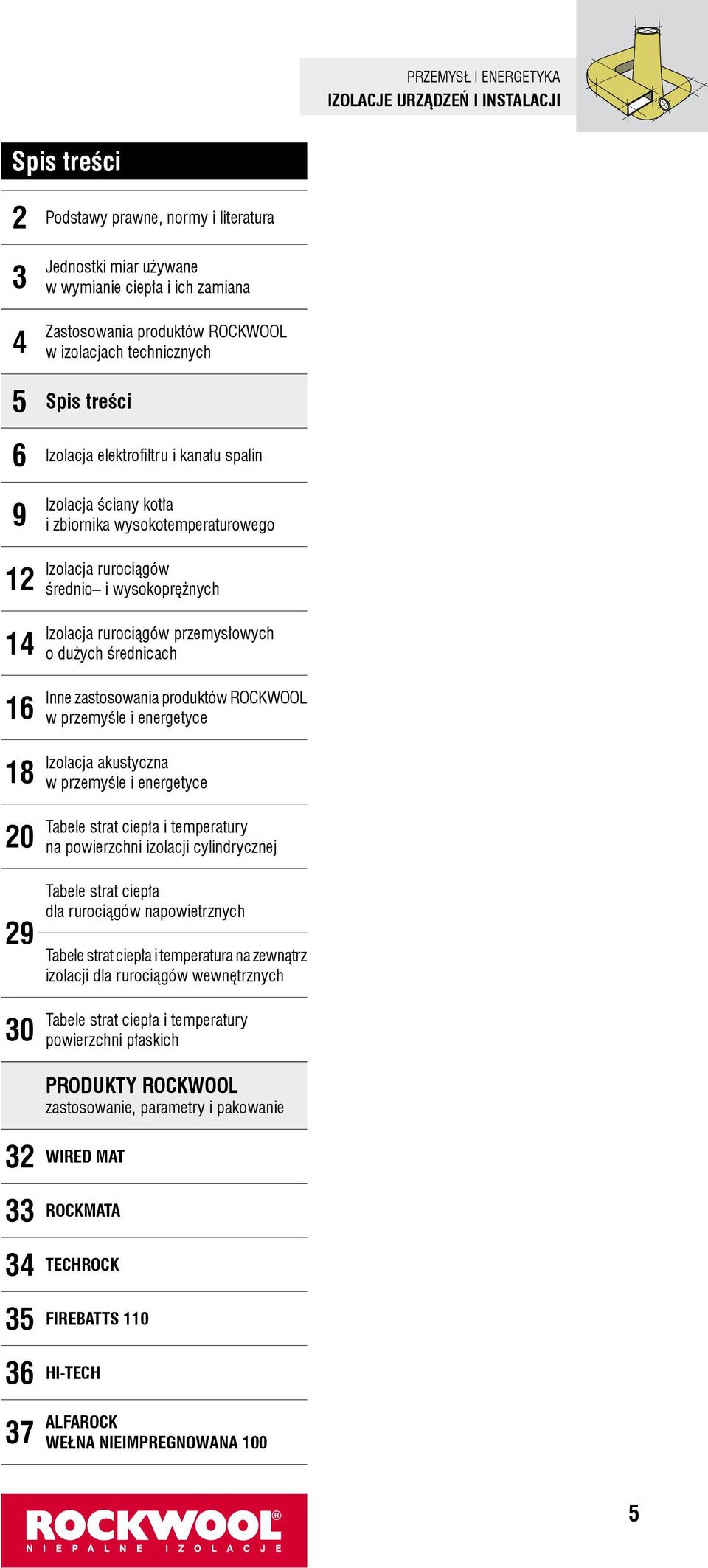 Izolacja rurociągów przemysłowych o dużych średnicach Inne zastosowania produktów ROCKWOOL w przemyśle i energetyce Izolacja akustyczna w przemyśle i energetyce Tabele strat ciepła i temperatury na