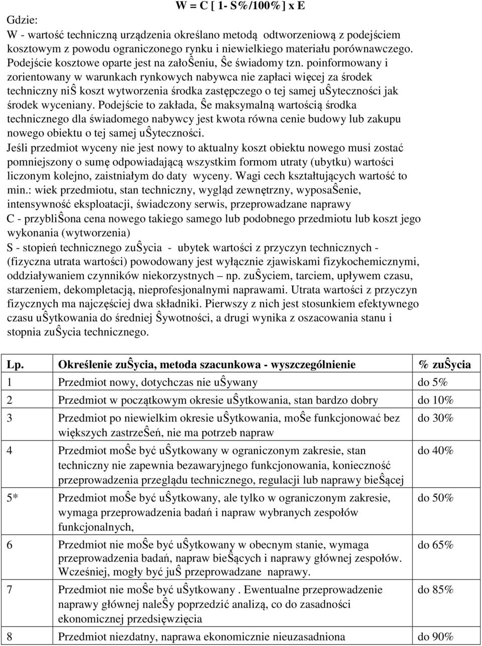 poinformowany i zorientowany w warunkach rynkowych nabywca nie zapłaci więcej za środek techniczny niŝ koszt wytworzenia środka zastępczego o tej samej uŝyteczności jak środek wyceniany.