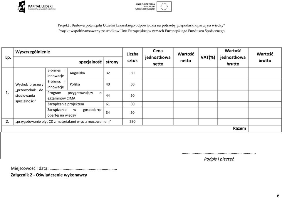 Wydruk broszury przewodnik do studiowania specjalności E-biznes i innowacje Polska 40 50 Program przygotowujący o egzaminów CIMA 44 50