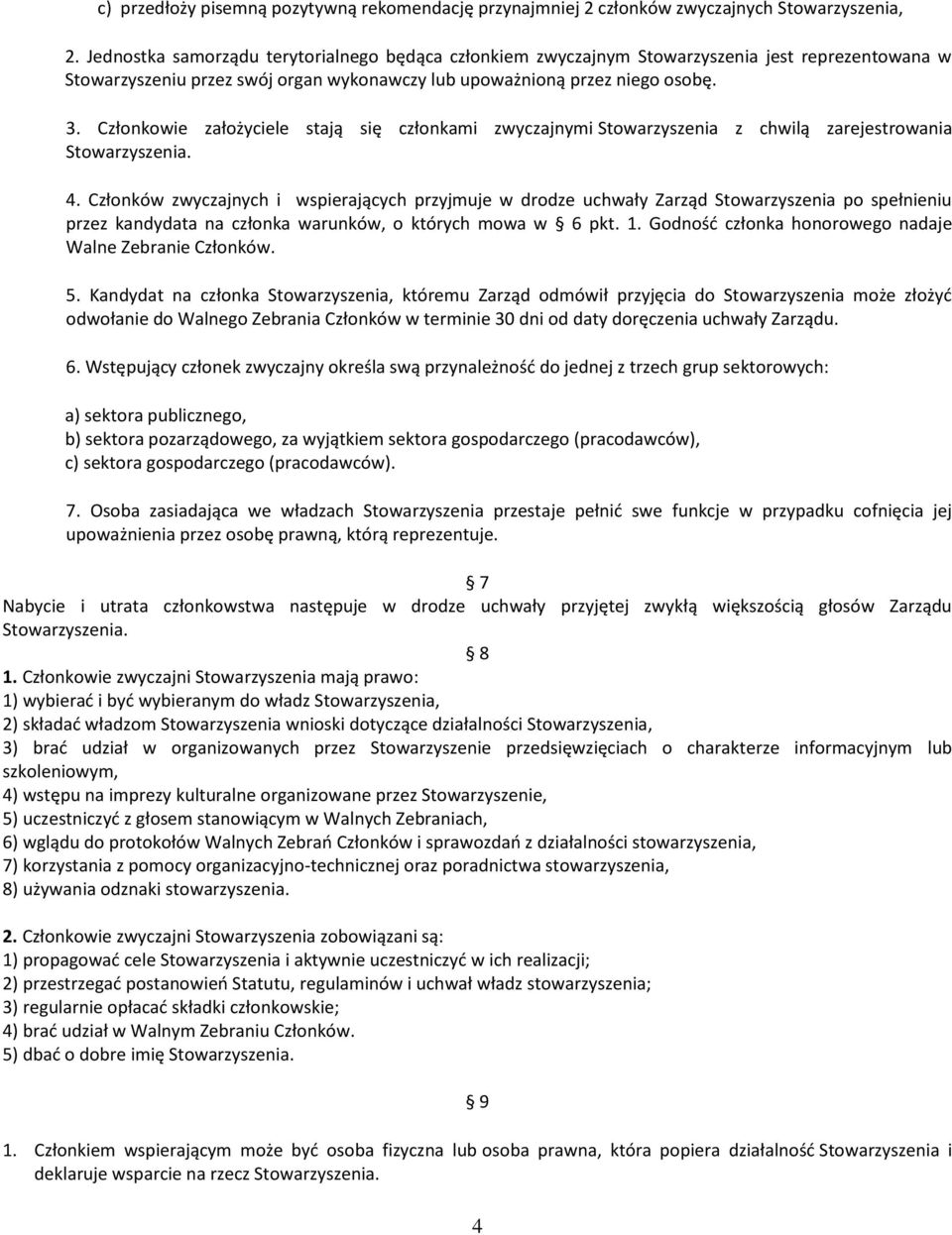 Członkowie założyciele stają się członkami zwyczajnymi Stowarzyszenia z chwilą zarejestrowania Stowarzyszenia. 4.