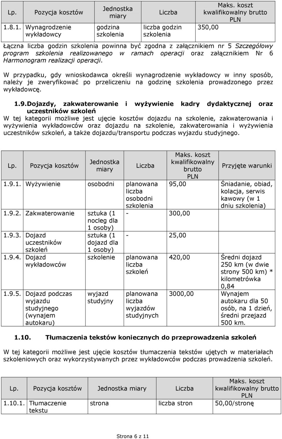 Dojazdy, zakwaterowanie i wyżywienie kadry dydaktycznej oraz uczestników szkoleń W tej kategorii możliwe jest ujęcie kosztów dojazdu na szkolenie, zakwaterowania i wyżywienia wykładowców oraz dojazdu