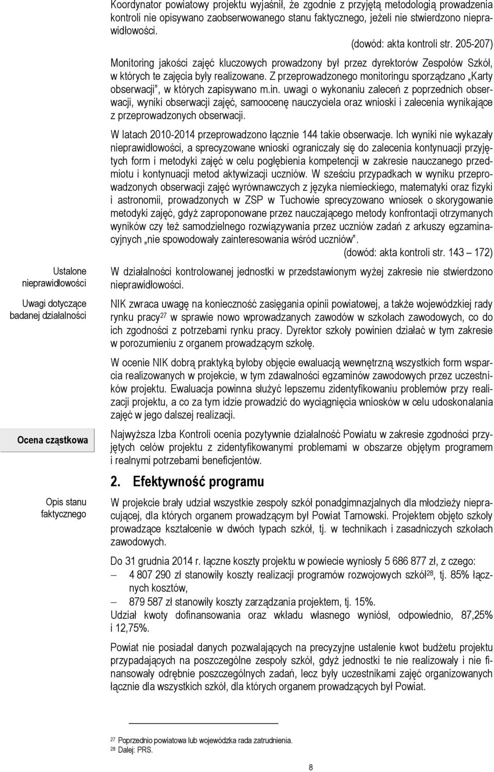 205-207) Monitoring jakości zajęć kluczowych prowadzony był przez dyrektorów Zespołów Szkół, w których te zajęcia były realizowane.