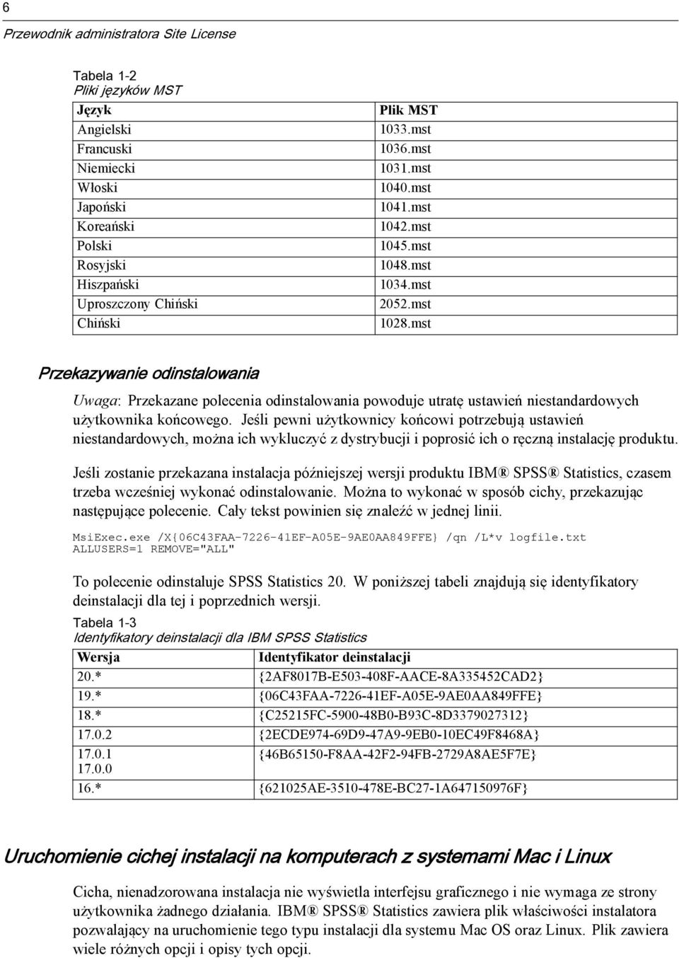 mst Przekazywanie odinstalowania Uwaga: Przekazane polecenia odinstalowania powoduje utratę ustawień niestandardowych użytkownika końcowego.