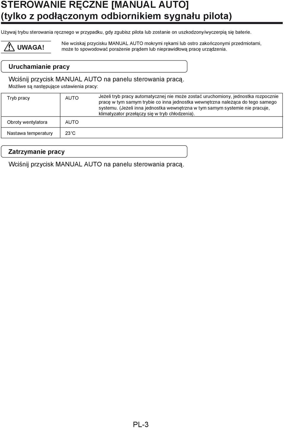 Uruchamianie pracy Wciśnij przycisk MANUAL AUTO na panelu sterowania pracą.