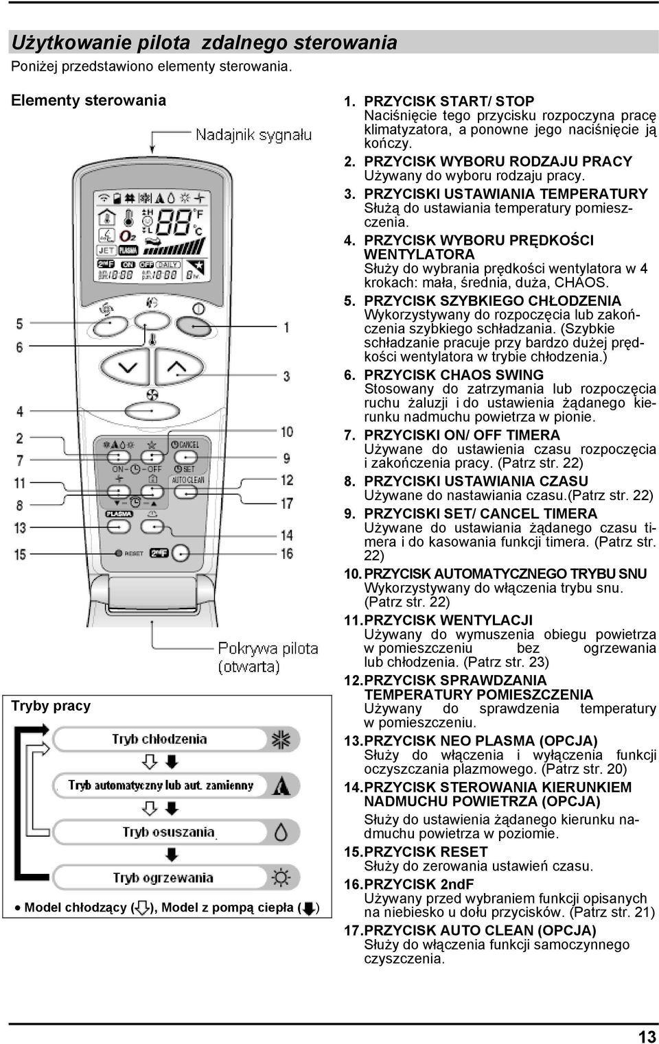 PRZYCISKI USTAWIANIA TEMPERATURY Służą do ustawiania temperatury pomieszczenia. 4.