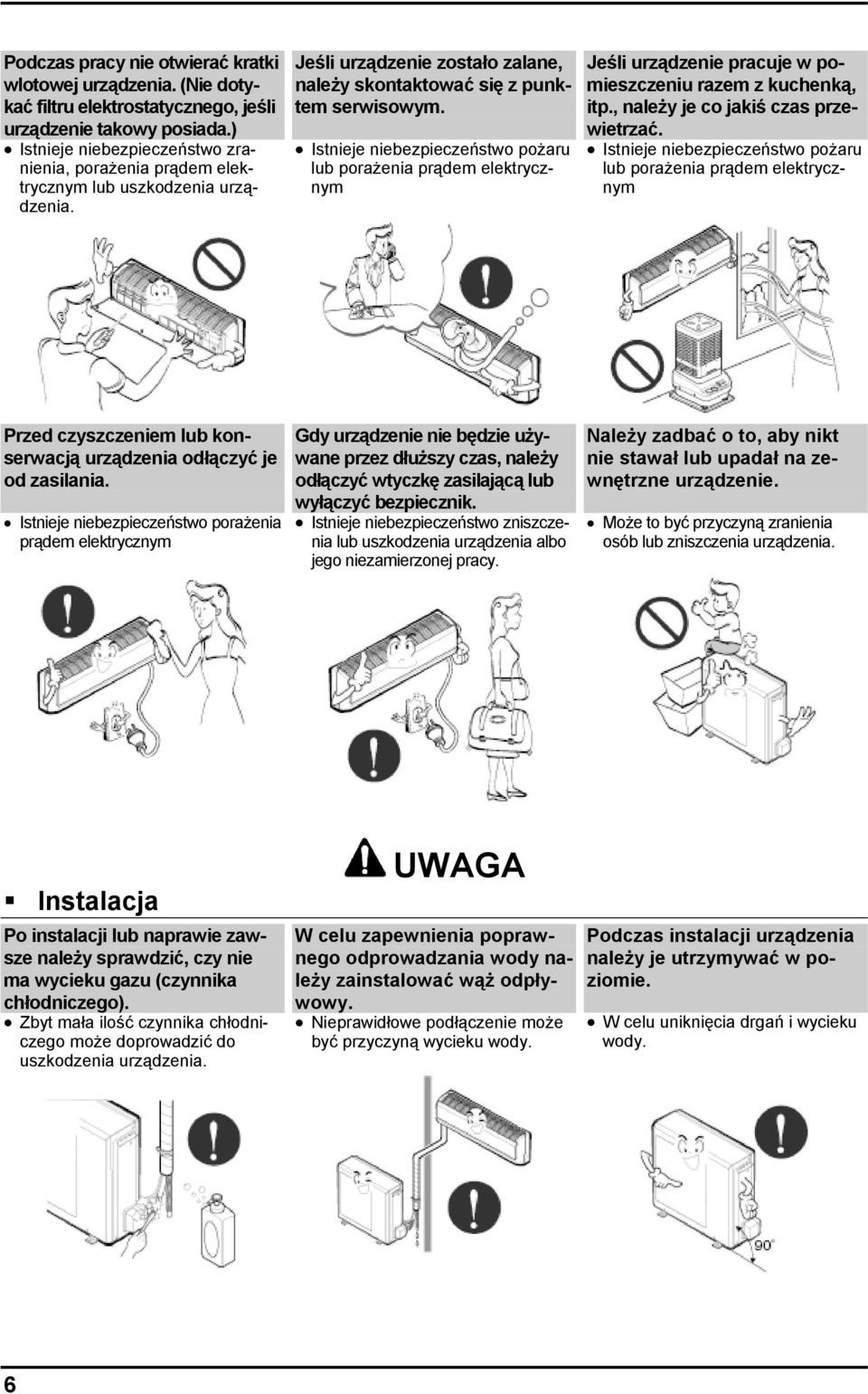 Istnieje niebezpieczeństwo pożaru lub porażenia prądem elektrycznym Jeśli urządzenie pracuje w pomieszczeniu razem z kuchenką, itp., należy je co jakiś czas przewietrzać.