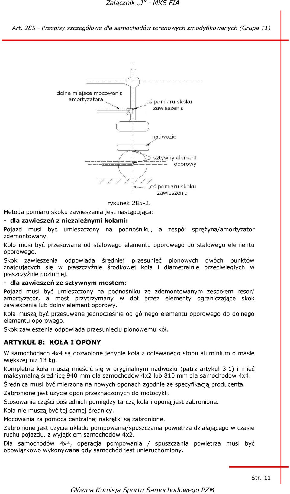 Skok zawieszenia odpowiada średniej przesunięć pionowych dwóch punktów znajdujących się w płaszczyźnie środkowej koła i diametralnie przeciwległych w płaszczyźnie poziomej.