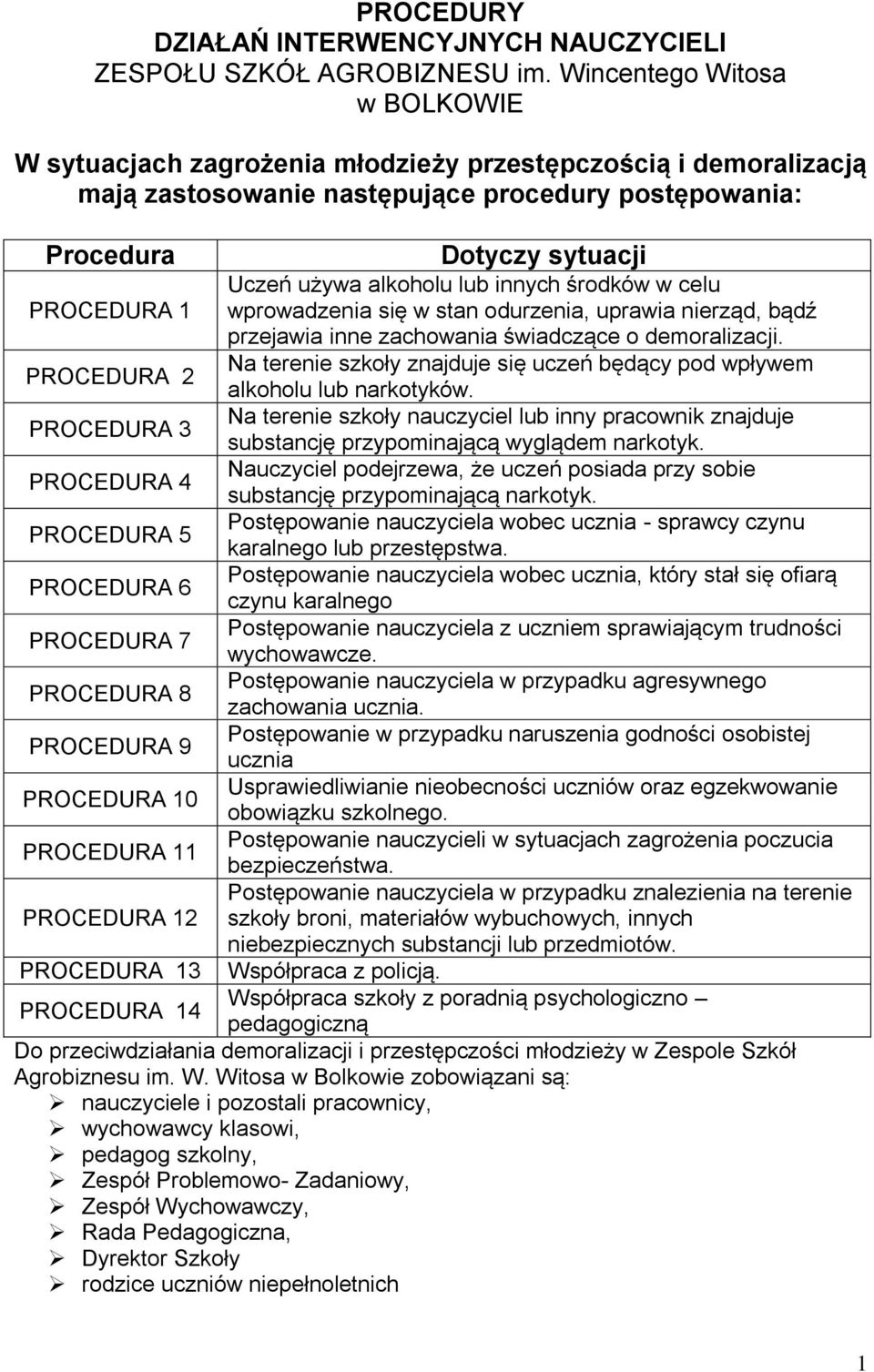 lub innych środków w celu PROCEDURA 1 wprowadzenia się w stan odurzenia, uprawia nierząd, bądź przejawia inne zachowania świadczące o demoralizacji.