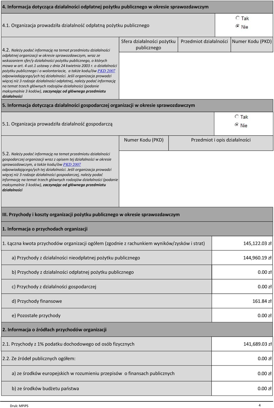 1 ustawy z dnia 24 kwietnia 2003 r. o działalności pożytku publicznego i o wolontariacie, a także kodu/ów PKD 2007 odpowiadającego/ych tej działalności.