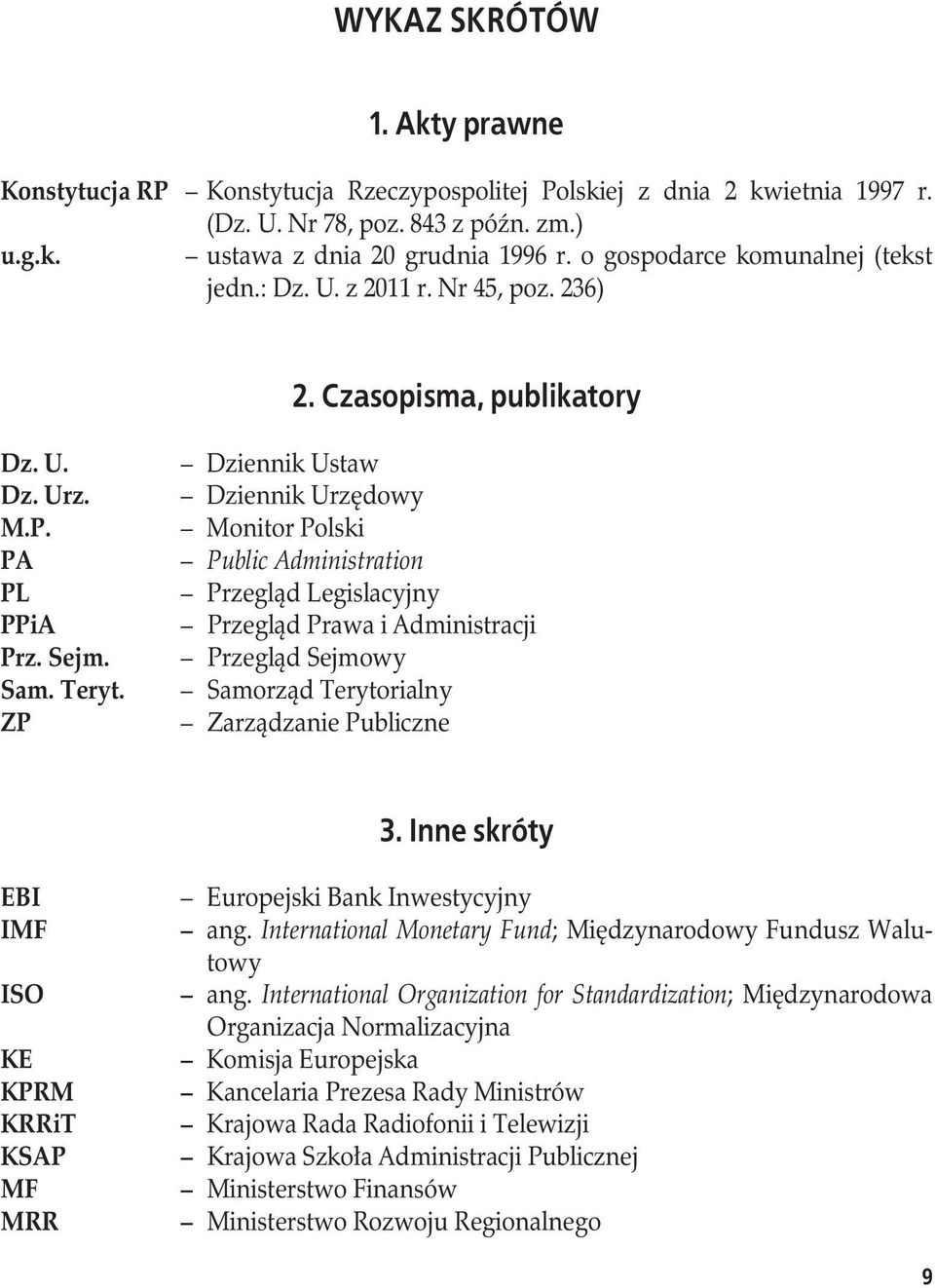 ZP Dziennik Ustaw Dziennik Urzędowy Monitor Polski Public Administration Przegląd Legislacyjny Przegląd Prawa i Administracji Przegląd Sejmowy Samorząd Terytorialny Zarządzanie Publiczne 3.