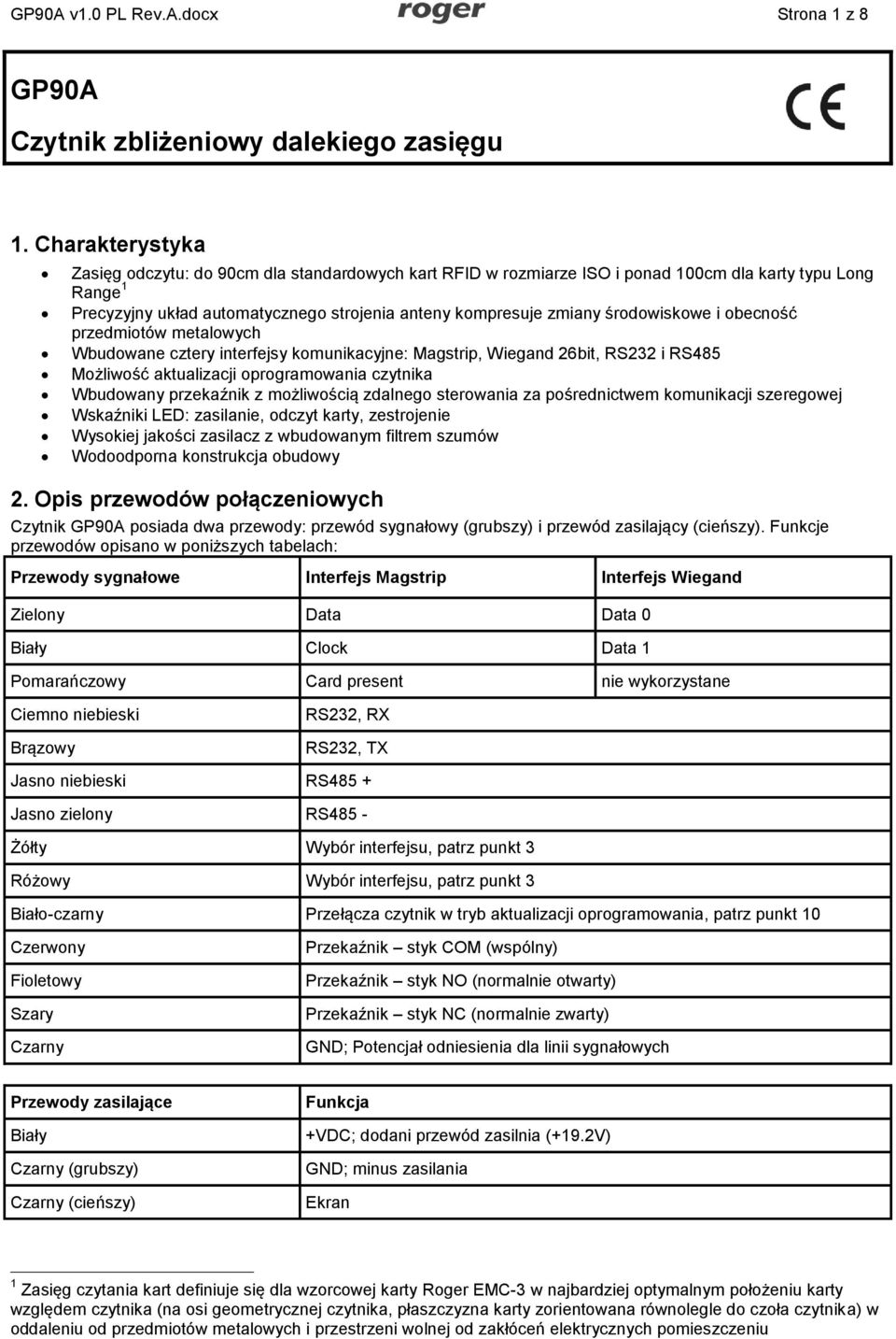 środowiskowe i obecność przedmiotów metalowych Wbudowane cztery interfejsy komunikacyjne: Magstrip, Wiegand 26bit, RS232 i RS485 Możliwość aktualizacji oprogramowania czytnika Wbudowany przekaźnik z