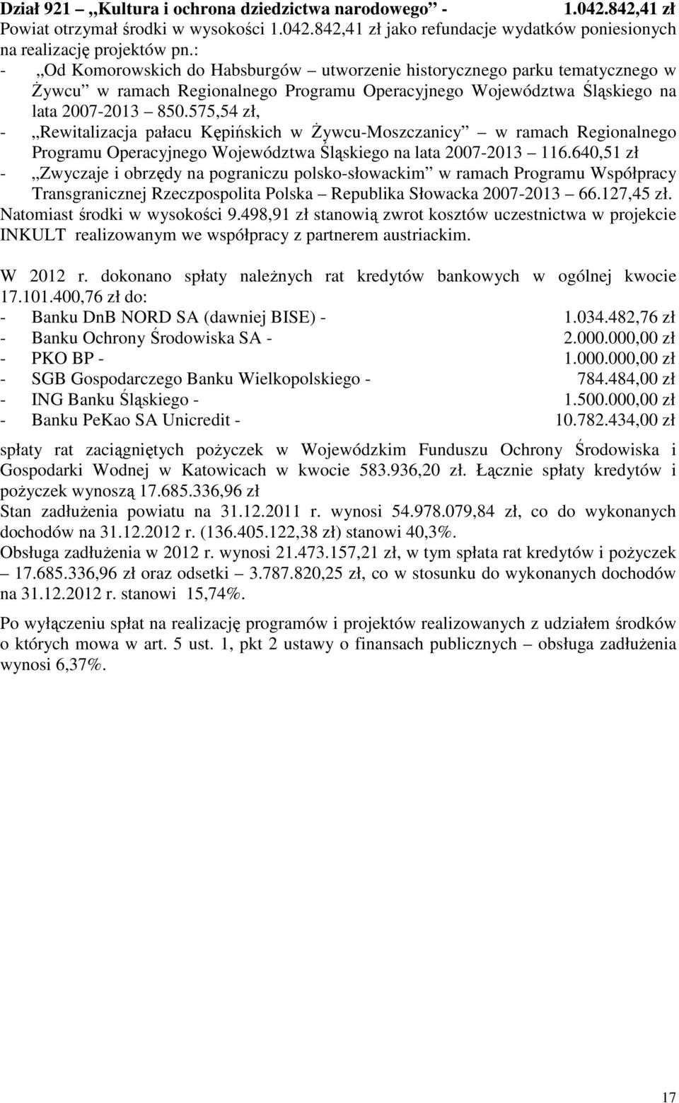 575,54 zł, Rewitalizacja pałacu Kępińskich w ŻywcuMoszczanicy w ramach Regionalnego Programu Operacyjnego Województwa Śląskiego na lata 20072013 116.