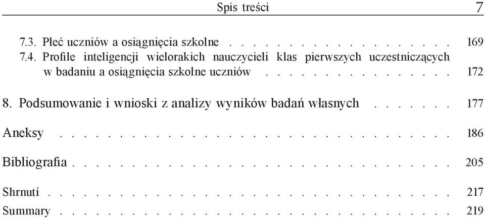 ............... 172 8. Podsumowanie i wnioski z analizy wyników badań własnych....... 177 Aneksy................................. 186 Bibliografia.